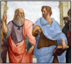 Platon y Aristóteles en el cuadro "La Escuela de Atenas" de Rafael de Sanzio (1483-1520)
