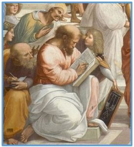 Pitágoras (570- 490 a. de C.) en el cuadro La escuela de Atenas de Rafael Sanzio (1483-1520)