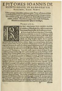Primera página de Epitome in Almagestum (1496)